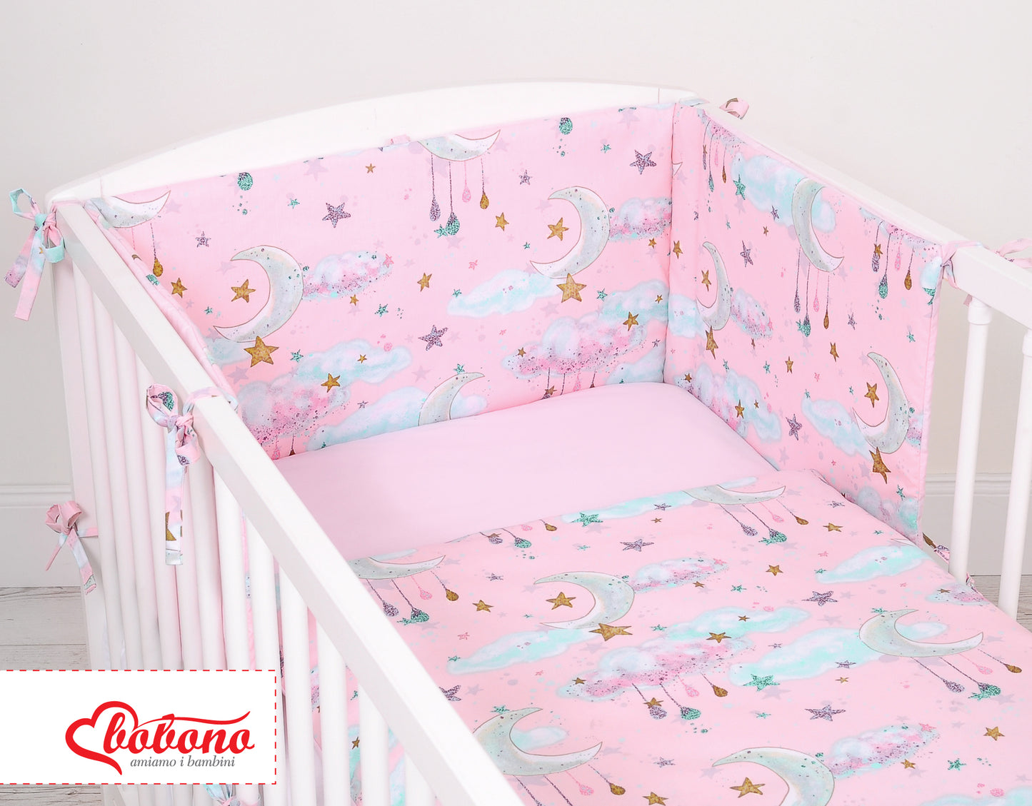 Universal bumper for cot - moons pink – afbeelding 4