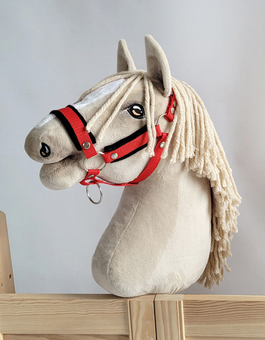 The adjustable halter for Hobby Horse A3 - red with black furry – afbeelding 1