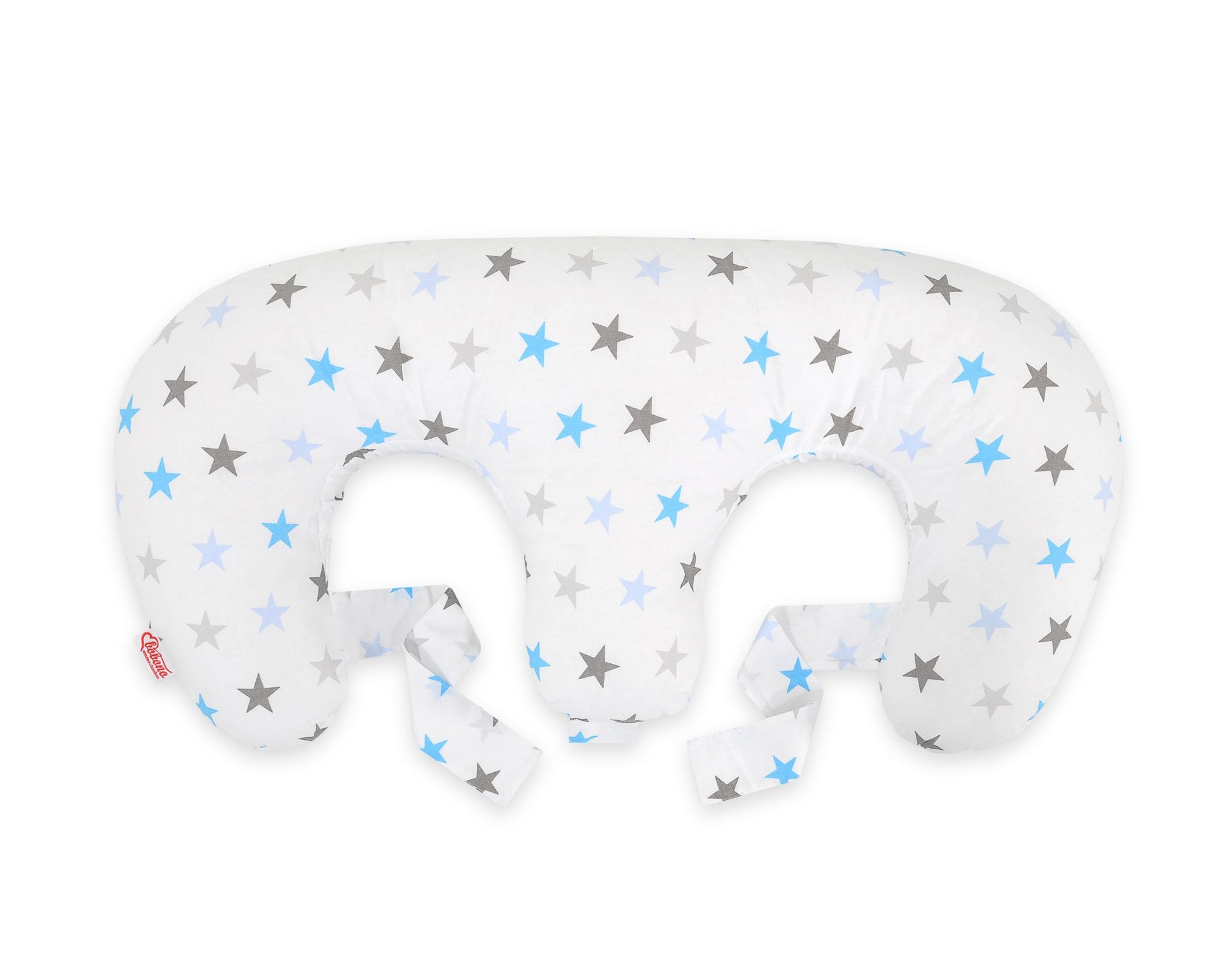 Twin nursing kussen, Breastfeeding Croissant kussen, removable, Hands-Free Feeding- Grey-blue stars – afbeelding 2