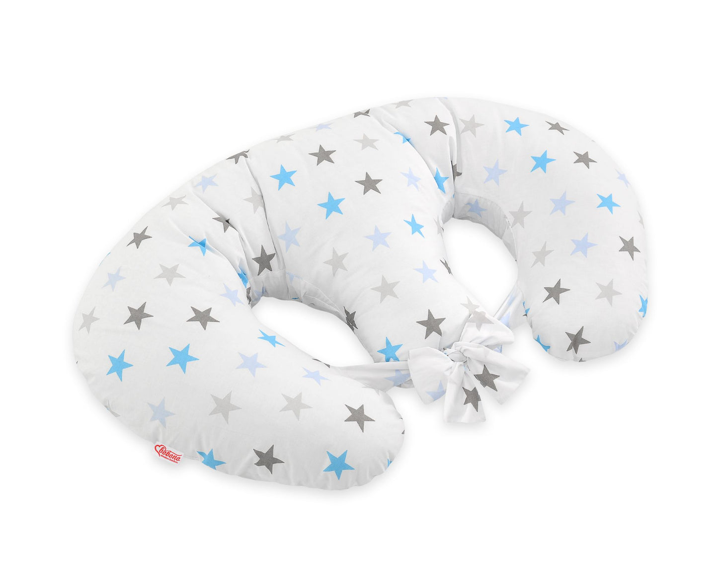 Twin nursing kussen, Breastfeeding Croissant kussen, removable, Hands-Free Feeding- Grey-blue stars – afbeelding 4