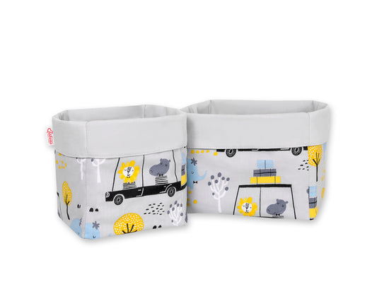 Set of 2 storage baskets - animals in cars gray – afbeelding 1